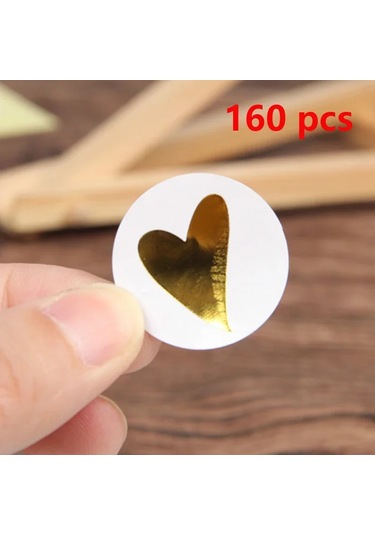 Yuvarlak Altın Kalp Yapışkanlı Etiket Sevimli Sızdırmazlık Etiket Etiket Doğum Günü Kartları Zarf Hediyeler Dekorasyon Kırtasiye 80/160 Adet Gümüş