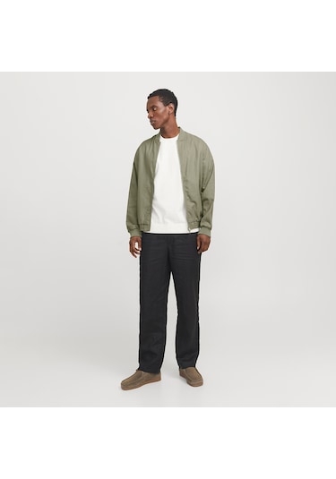 Jack&jones Blaleister Linen Blend Bomber Erkek Haki Klasik Yaka Ceket Haki-1