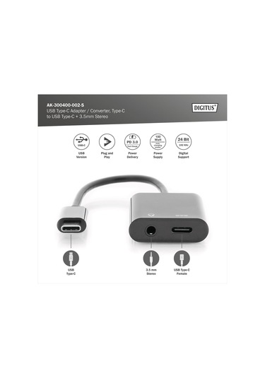 Dıgıtus Usb Type-c Adaptör / Type-c - Usb Type-c + 3,5 Mm Jak