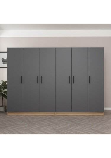 Minar Kale 6 Kapaklı 4 Ç Dolap Dore Antrasit 210cm