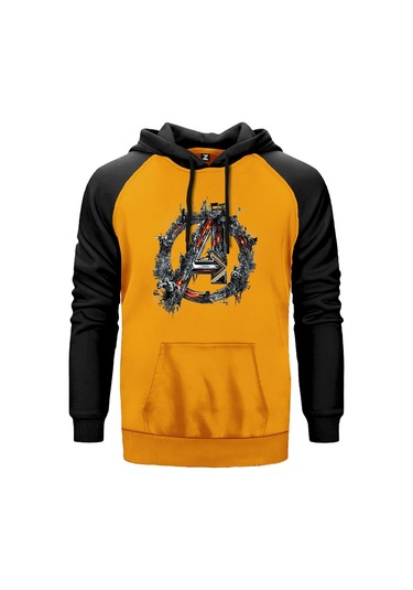 Avengers Logo 2 Sarı Reglan Kol Kapşonlu Sweatshirt Sarı