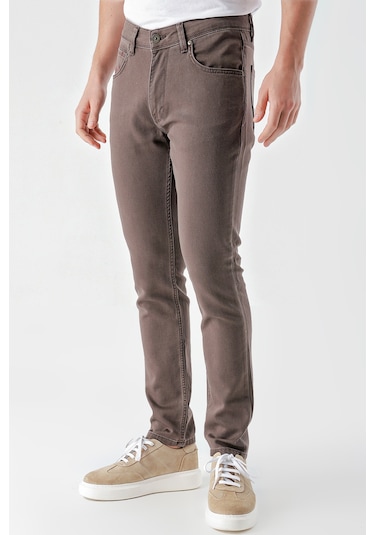 Erkek Kahve Mevsimlik Pamuk 5 Cep Slim Fit Jean Pantolon 24ms003029400 Kahverengi