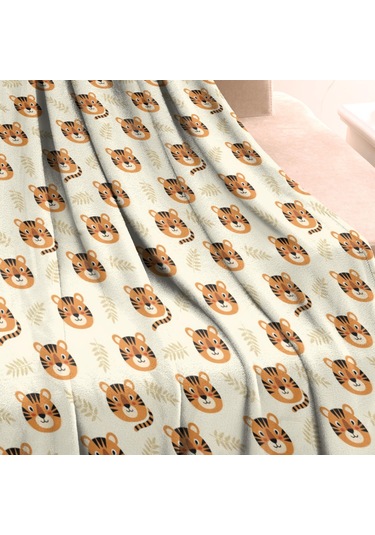 Kaplan Desenli 40x30 İnç Bebek Polar Battaniyesi, Yumuşak, Kalın, Dört Mevsim-a3 Tiger Floral Head