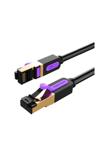 Springsun Vention Cat7 Sstp Ethernet Kablosu Altın Kaplamalı Twited Kablo Pvc Yumuşak Kablo Ofis Ev Net Bar Otel Siyah 1m