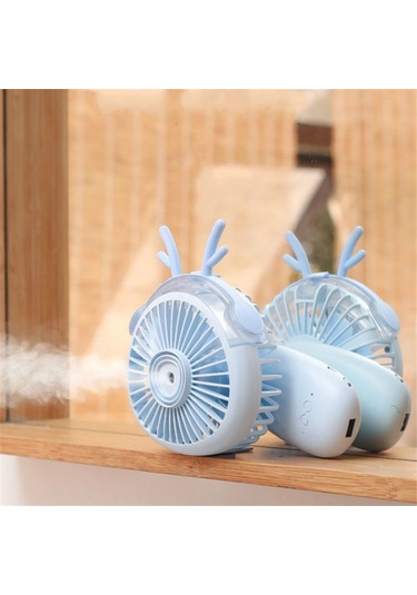Masaüstü Katlanır Sprey Mini Fan Karikatür Nemlendirme Su Jeti Fan Mavi