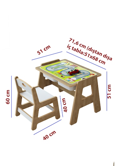 Lesson Montessori Ahşap Aktivite Masa Sandalye Takımı Yeşil