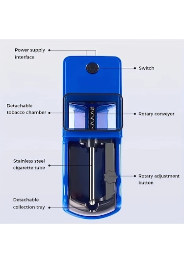 Elmpaly Mavi Kullanışlı Yüksek Güçlü Otomatik Sigara Sarma Makinesi Paslanmaz Çelik Usb Şarj