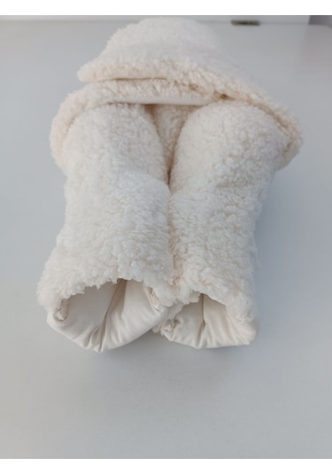 Bebek Dış Kundak Battaniyesi Welsoft Ekstra Uzun Kışlık Peluş Ayakları Açılabilen Uyku Tulumu 0-12ay Ekru