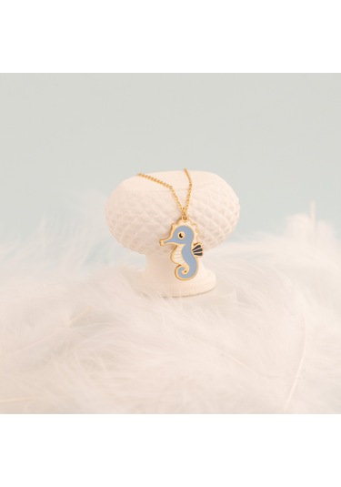 Dkmn Gümüş 925 Ayar Gümüş Mineli Denizatı Kolye Mavi Beyaz