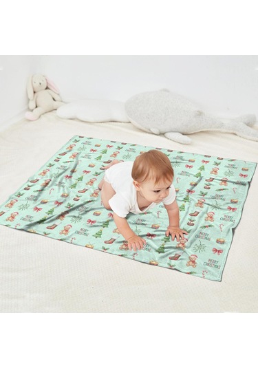 Noel Desenli Bebek Battaniyesi 40x30 İnç, Polar, Yumuşak, Hafif Ve Kalın Noel Çorap Ayısı