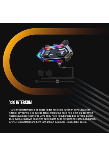 Leeways Y20 Bt5.3 Motosiklet Kask Kulaklık Intercom Işıklı Motorsiklet Interkom