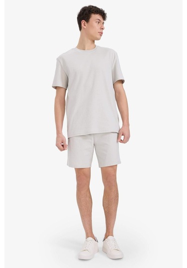 DeFacto %100 Pamuk Relax Fit Twill Dokulu Cepli Şort E2590AX25SMGR368