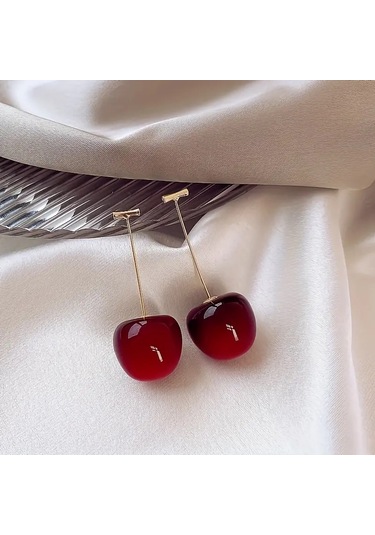 Mumicemum Kiraz Küpe Kırmız - Altın