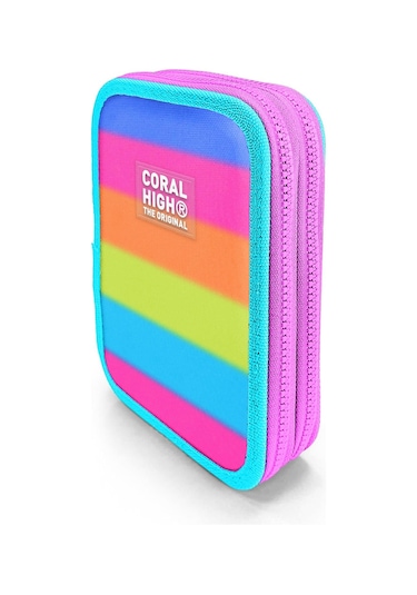 Coral High Kids Renkli Çizgili Çift Katlı Kalem Çanta 11140 Renk