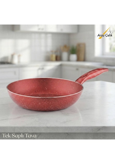 20 Cm Granit Tek Saplı Tava - Kırmızı Kırmızı