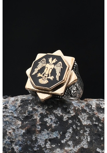 Doğal Oniks Taşlı Tesbih Ve 925 Ayar Gümüş Yüzük Selçuklu Kartalı Mineli 902065 Gümüş