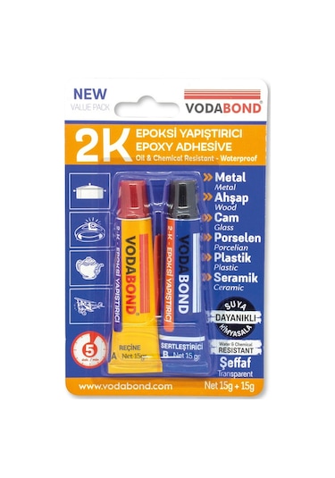 Vodabond 2K Rapid Epoksi Yapıştırıcı Şeffaf 15g+15g
