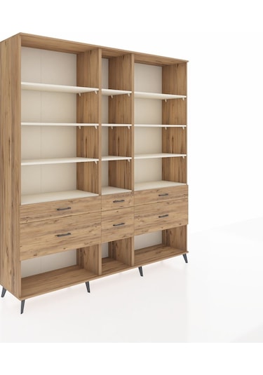 Hyperion Dolap 12 Raflı 6 Çekmeceli 220x44x243 Çam-aytaşı/çam Aytası/atlas Çam