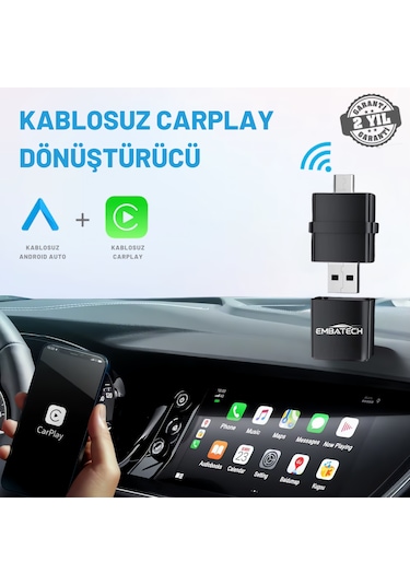 Embatech 2in1 Kablosuz Android Auto Ve Carplay Adaptörü Emt-006