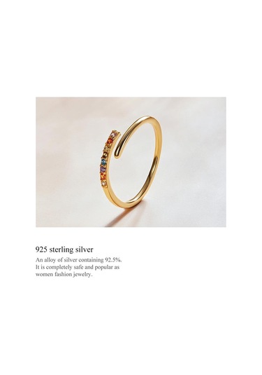 Bamoer 925 Ayar Gümüş Basit Şık Renk Zirkon Altın Kaplama Ayarlanabilir Yüzük Kadınlar İçin Güzel Takı
