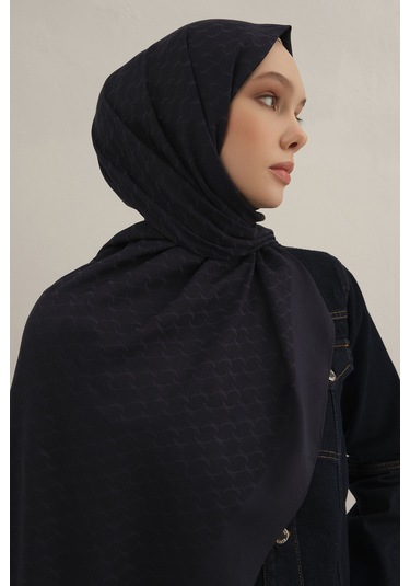 Lacivert Link Desen Bambu Cotton Şal 02 Lacivert