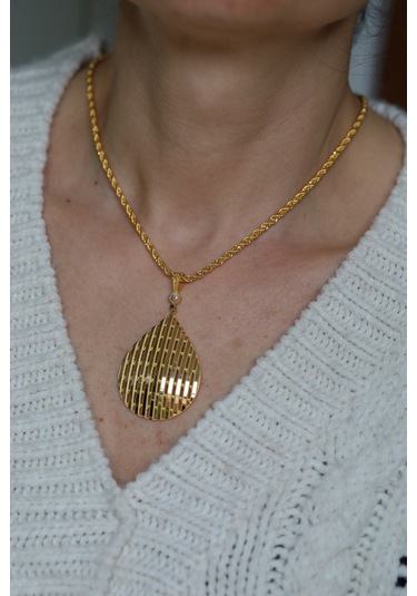 14 Ayar Altın Cimarlı Ajda Desenli Damla Kolye Ucu - Klu14775