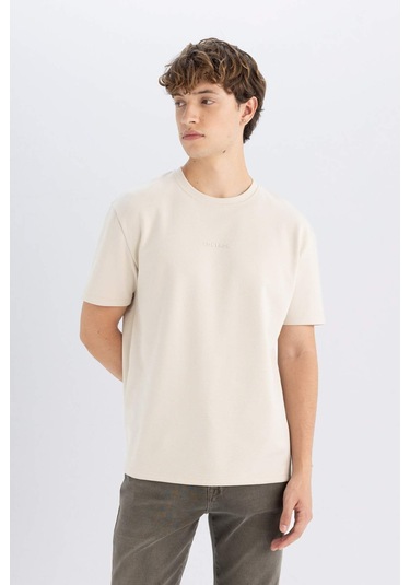 DeFacto Regular Fit Bisiklet Yaka Baskılı Ağır Kumaş Kısa Kollu Tişört C6139AX24AUBG734