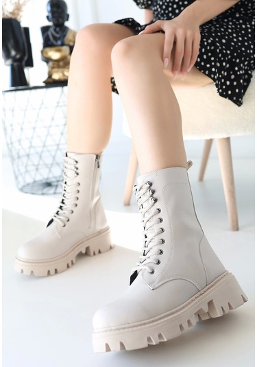 Neole Bej Cilt Bağcıklı Bot Bej