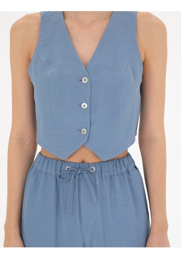 Pierre Cardin Kadın İndigo Yelek Dokuma 50288563-vr028 Indigo