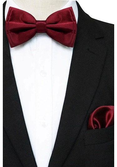 Bordo Ayarlanabilir Saten Çocuk Papyon Ve Mendil Seti Bordo