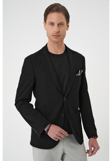 Comfort Fit Torba Cep Gofre Kumaş Casual Siyah Ceket C 679 Siyah