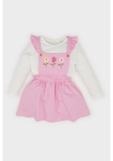 DeFacto Kız Bebek 2'li Takım Bisiklet Yaka Uzun Kollu Üst Askılı Salopet Elbise D9326A525SPPN444 Pembe DeFacto Kız Bebek 2'li Takım Bisiklet Yaka Uzun Kollu Üst Askılı Salopet Elbise D9326A525SPPN444 Pembe