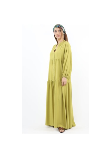 Prive Kadın Base %100 Viskon Yağ Yeşili Maksi Boy Yazlık Elbise Yağ Yeşili