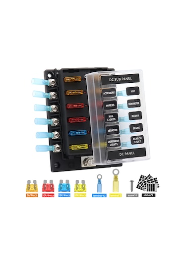 Moveevo 12 Yollu Sigorta Kutusu, Kısa Devre Gösterge, 16 Adet Sigorta Ve 14 Adet Isıtma Borusu Terminali İle Otomobil, Rv, Gemi Uygun 100