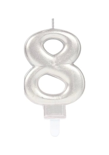 8 Rakam Mum Gümüş Renk Çok Renkli
