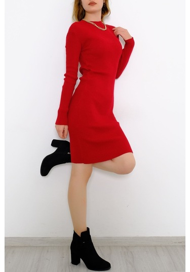 Mokashopin - Bisiklet Yaka Triko Elbise Kırmızı - 571.1612. 001