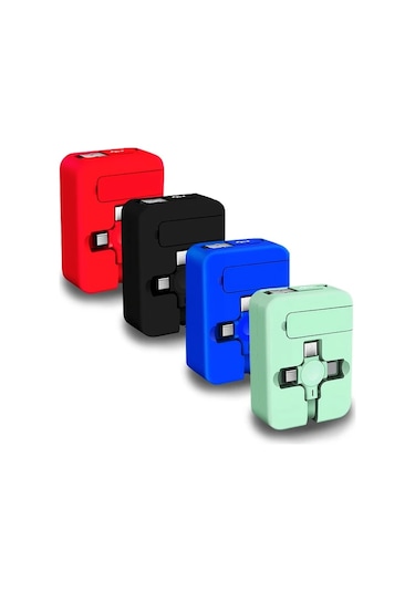 Userfriendly11 Yeşil 4 Adet 3ü 1 Arada Şarj Kablosu Veri Aktarım Katlanabilir Telefon Standı Usb C Micro Usb