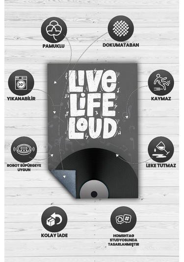 Homshtag Hayatı Sesli Yaşa Gri Siyah Koyu Renkli Halı Art Müzik Halı Çok Renkli