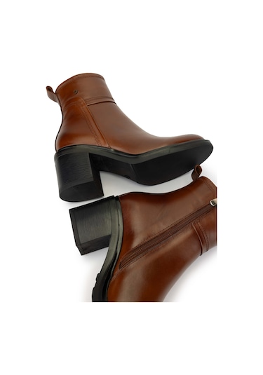 Tamer Tanca Kadın Hakiki Deri Taba Deri Topuklu Bot 1066 3401 Bn Bot Sk24-25 Taba Dr Taba Deri