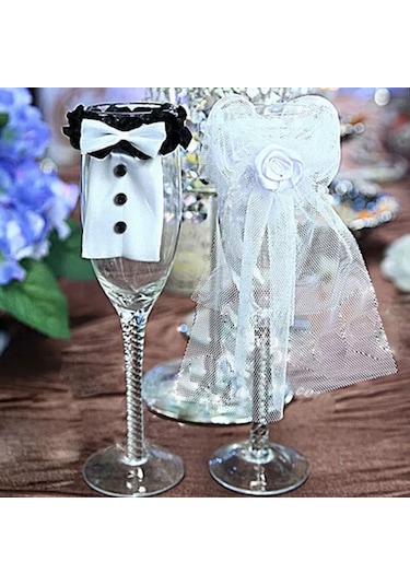 Bir Çift Gelin Ve Damat Elbise Bardakları Dekorasyon Düğün Malzemeleri