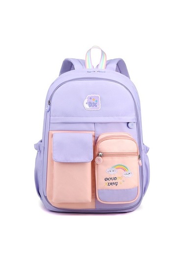 Goldenqian Ilkokul Çocukları Için Okul Çantası-çizgi Film Tarafı Açık Kapı Sırt Çantası-omurgayı Korur 8o1zex Mor