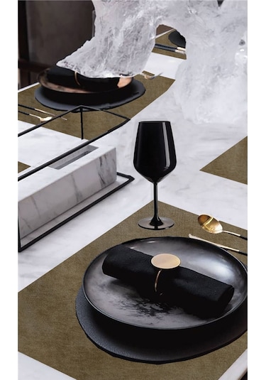 6'lı Kadife Dokulu Servis Peçetesi Haki Yeşil