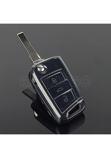 Volkswagen Golf 7 7.5 - Seat - Skoda 2015 Üzeri Anahtar Uclu Siyah Karbon Anahtar Kılıfı