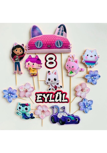 Gabby Temalı Doğum Günü Pasta Parti Süsü Seti Cake Topper