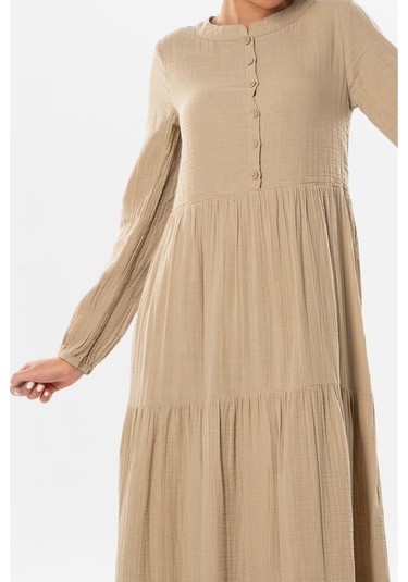 Uzun Kol Akay Uzun Düğme Detay Yazlık Müslin Elbise Vizon Vzn-vizon Vizon