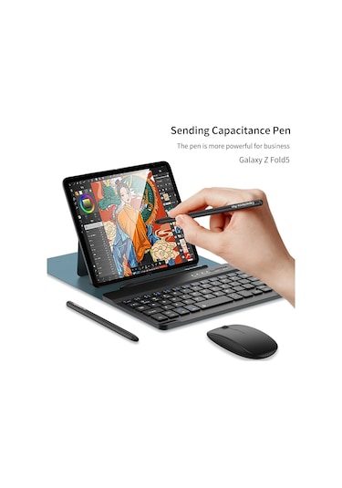 Samsung Uyumlu Galaxy Z Fold5 Gkk İçin Dişli Ayarı Bluetooth Klavye Deri Kılıf Kalem + Klavye + Fare + Kılıf