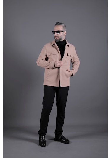 Ohepmoda Dikiş Detaylı Erkek Kaşe Kaban Mont Camel