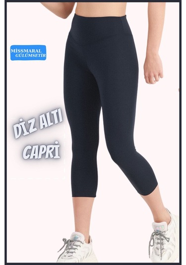 Yüksek Bel Toparlayıcı Kapri Tayt Diz Altı Lacivert Dar Paça Karyoka Dikiş Detaylı Capri 1020 Lacivert