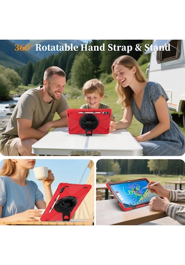 Samsung Galaxy Tab S11 Ultra Kickstand Kılıf Tpu Pc Silikon Tablet Kılıfı Ve Omuz Askısı - Kırmızı Tablet Kılıfı