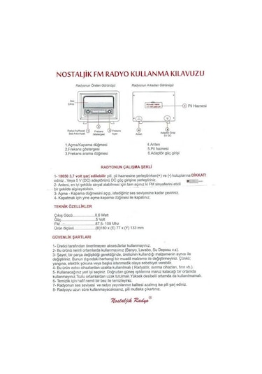 Nostaljik Radyo Şarjlı Pil+adaptörlü Çamlıca Model